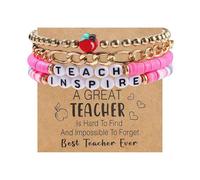 Dreuyet Teacher Appreciation Gift Bracelets Handmade Stackable Colorful Soft Clay Love Teach Inspire Beaded Bracelets Unique Personalized Thank You Gift for Teachers, M, Clay String, no gemstone