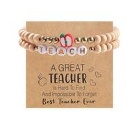 Dreuyet Teacher Appreciation Gift Bracelets Handmade Stackable Colorful Soft Clay Love Teach Inspire Beaded Bracelets Unique Personalized Thank You Gift for Teachers, M, Clay String, no gemstone