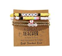 Dreuyet Teacher Appreciation Gift Bracelets Handmade Stackable Colorful Soft Clay Love Teach Inspire Beaded Bracelets Unique Personalized Thank You Gift for Teachers, M, Clay String, no gemstone