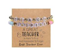 Dreuyet Teacher Appreciation Gift Bracelets Handmade Stackable Colorful Soft Clay Love Teach Inspire Beaded Bracelets Unique Personalized Thank You Gift for Teachers, M, Clay String, no gemstone