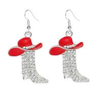 Dreuyet Vintage Western Boots Earrings for Women Fashion Sparkly Rhinestone Rodeo Hat Boot Dangle Drop Earrings Holiday Jewelry Gifts, M, Zinc, Cubic Zirconia