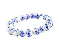 Dreuyet Women Porcelain Beads Bracelet Elegant Ethnic Style Blue and White Ceramic Beaded Bracelets Handmade Vintage Sunflower Geometric Round Bracelet Gift, Non adjustable, Porcelain, no gemstone