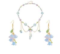Dreuyet Y2K Lily of the Valley Earring Necklaces Set for Women Dainty Colorful Love Bead String Tassel Chain Necklace Sweet Valley Rose Flower Leaf Dangle Drop Earrings Bride Wedding Spring Summer