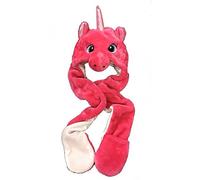 Drew Brady Kids Faux Fur Animal Head Long Trapper hat Hood Scarf Snood with Built in Mitten Covers (Pink Rabbit), 4-13 Years
