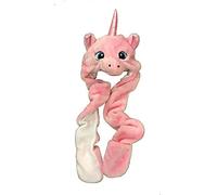 Drew Brady Kids Faux Fur Animal Head Long Trapper hat Hood Scarf Snood with Built in Mitten Covers (Light Pink Unicorn), 4-13 Years