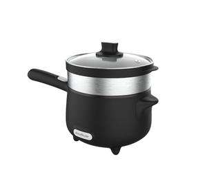 Drew&Cole CleverPot 1.2L Cooking Pot in Black - Energy Efficient, Compact, Portable & Easy to Use - Serves up to 3 People - 2 Power Settings - Sl esign - With Glass Lid & Steam Basket - 600W