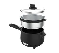 Drew&Cole CleverPot 1.2L Cooking Pot in Black - Energy Efficient, Compact, Portable & Easy to Use - Serves up to 3 People - 2 Power Settings - Sleek Design - With Glass Lid & Steam Basket - 600W
