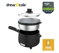 Drew&Cole Cleverpot Cooking Pot - Cream, 1.2L, 600W, Compact, Portable, Serves Up to 3 People, With Glass Lid & Steam Basket