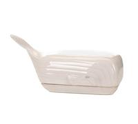 Drew Derose Ceramic White Whale Butter Dish with Lid, Glossy Finish, 9 x 4 inches, Dishwasher Safe
