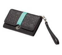 Drew Lennox Premium British Leather Wallet for Women, Travel Wallet, Clutch Bag with Wrist Strap- Passport Holder, Phone Holder, Cards Slots, Slip Pockets- ID Window- Gift Box- Black and Turquoise