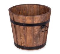 DREWDON Round Wooden Planter 50x45 cm - Large Pine Wood Garden Pot in Barrel Shape - 60L, Brown Walnut, For Garden, Terrace and Balcony