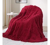 Drewin Adults Weighted Blanket Queen Size 15 lbs, 3D Stylish Fluffy Jacquard Sherpa Weighted Blankets for Sofa Bed, Cozy Thick Winter Heavy Blanket for Calming, Ceramic Beads, 60 x 80 inches, Red