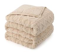 Drewin Weighted Blanket Queen Size 15.8kg, Stylish Soft Jacquard Sherpa Weighted Blankets for Sleeping, Natural and Calming, Fluffy Cozy Sofa Bed Blanket for Winter, Beige,152x203