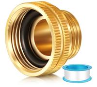 Dreyoo 1 Pack Solid Brass Garden Hose Adapter, 3/4'' GHT Garden Male x 1'' NPT Female Connector, 1 Inch Male Hose Thread to 1.3 Inch Pipe Fittings Thread, with Rubber Gasket