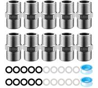 Dreyoo 12 Pack Shower Hose Extension Connector Kit 10 G1/2" Male to Male 304 Stainless Steel Connectors with 20 Rubber Washers and 2 Waterproof Plumber's Tapes for Leakproof Hose Extension