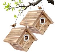 Dreyoo 2 Pack Wren House with Metal Guard, 1-1/8'' Entrance Hole Hanging Wren Bird Houses for Outside for Nesting with Air Vents, Pine Wood for Chickadees, Charcoal