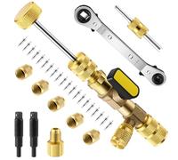 Dreyoo Valve Core Removal Tool HVAC, 1 Pcs HVAC Service Wrench, 20 Pcs Valve Cores Seal, 5 Pcs Brass Nuts, 1 Pcs Valve Core Rod, 3 Pcs Hex Bit Adapters Compatible with R410a R32 R22 R12 R407 R404 R600