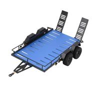 Drfeify 1/18 RC Trailer, 4 Wheels Aluminum Alloy High Simulation RC Metal Flatbed Trailer with Shock Absorbers and Concealed Ramp, for Off Road Scenarios and 1/18 Series Bumper (Blue)