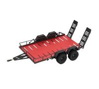 Drfeify 1/18 RC Trailer, 4 Wheels Aluminum Alloy High Simulation RC Metal Flatbed Trailer with Shock Absorbers and Concealed Ramp, for Off Road Scenarios and 1/18 Series Bumper (Red)
