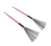 Drfeify 2PCS Drum Brush, Dual Purpose Maple Drumstick Rubber Steel Wire Portable Percussion Brush with Cleaner Head, for Band Drummers Beginner Practice (Pink)