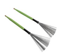 Drfeify 2PCS Drum Brush, Dual Purpose Maple Drumstick Rubber Steel Wire Portable Percussion Brush with Cleaner Head, for Band Drummers Beginner Practice (Green)