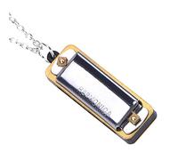 Drfeify 4 Hole Mini Harmonica in C Key, 8 Tone Pocket Harmonica with Necklace Chain for Kids Adults (Silver)