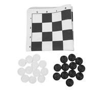 Drfeify Checkers Set PU Leather Checkers Board Game 35cm Foldable Portable Draughts Board Game for 2 Players Children Adults Family Travel Party Picnic (Black)
