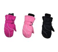 Drfeify Children Ski Mittens Nylon Winter Gloves Soft Velvet Lining Elastic Wrist Hook Loop Closure 20cm for Boys Girls Age 4 to 9 Skiing Snowboarding Sledding (Black)