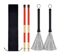 Drfeify Drumstick Brushes Set Drum Wire Brushes Drum Rods Wire Set Flexible Adjustment Retractable Design Hanging Ring Slippy Surface with Storage Bag for Drummers Youth Rock Bands