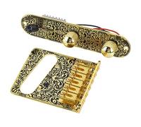 Drfeify Engraved Electric Guitar Bridge Control Plate Kit, Zinc Alloy Volume Tone Control Plate Set with Precise Adjustment and Ornate Design, for Guitar Bridge Replacement and Upgrade (Gold)