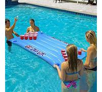 Drfeify Inflatable Beer Pong Table, PVC Air Mattress Pool Float 57 X 23.6 In, 20 Cup Holders, Lounge and Game Raft for Pool Beach Camping Adults