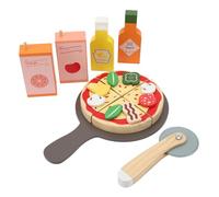 Drfeify Pizza Play Food Toy, Wooden Educational Pizza Play Food Set for Kids Children