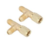 Drfeify Quick Coupler Tee Adapter, Brass 1/4in SAE Refrigerant Access Fitting for R22 R12 R134 with Swivel Connector for Deep Vacuum Pump