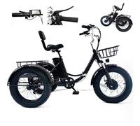DRFGHK 20'' Folding Electric Tricycle for Adults, Fat Tire Pedal with Shopping Basket, LCD Digital Display(Speed, Mileage, Power, Time), 48V/13Ah Removable Battery, Range 32km, Shopping, Picnic
