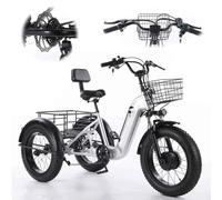 DRFGHK 7 Speed Adult Tricycle (Wider Seat), 20 Inch Wheels Cruiser Bikes, 48v/12ah Embedded Removable Battery - W/Lock, Fat Tire 3 Wheel Bike + Cargo Basket