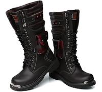 DRFGHK Fashion Riding Boots for Steampunk Retro PU Leather Knight Outdoor Lace up Equestrian Boot Shoes Military Boots,Black,39 EU