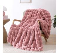 DRFGHK Faux Fur Throw Blanket for Couch - Old Pink Fluffy Cozy Rabbit Fleece, Plush Soft Bubble Sofa & Bed, Mom, Warm Fuzzy Home Room Decor 60" x 80"