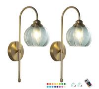 DRFGHK Wall Lamp Battery Operated Wall Sconce Cordless Wall Sconces Modern Bedroom Glass Sconces Set of 2 Antique Brass Wall Light Retro Bathroom Vanity Light Fixtures(Green-2,Colorful)