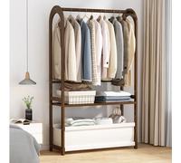DRFGNF Bamboo Clothing Rack with Wheels, Adjustable Shelves & Storage Bag - Space-Saving Open Wardrobe for Bedroom, Living Room & Closet Organization