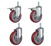 DRFGNF Heavy Duty M12 × 60 Long Thread Bolt Casters Silent PU Swivel Wheels 3'' 4'' 5'' Options 300 400kg Load Capacity with Brake for Furniture Trolley Workbench (4 pcs)