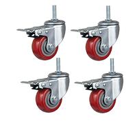DRFGNF Heavy Duty M12 × 60 Long Thread Bolt Castor Wheels 300 400kg Load Capacity Silent PU 3'' 4'' 5'' Swivel Casters with Brake for Furniture Trolley Scaffolding Set of 4