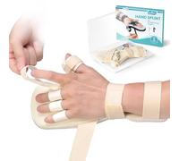 DrFinger Upgrade Resting Hand Splint Brace for Straightening Fingers with 5 Finger Support, to Keep Fingers Straight - Left (Beige)