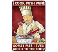 DRFYVZ Estiyond Vintage Metal Tin Sign Chef Wine Lover I Cook with Wine Sometimes I Even Add It to The Food Cooking Lover Metal Signs Home Garage Office Coffee Bar Wall Decor 8X12 Inch.