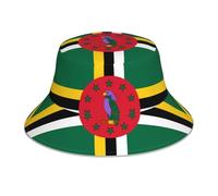 DRGFCXE Flag of The Commonwealth of Dominica Reflective Bucket Hat Fisherman Cap Summer Beach Sun Hat Breathable Foldable Travel Summer Cap Night Fluorescence for Men Women Black