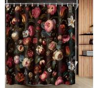 Drgilau Floral Shower Curtain, Black Boho Flower Shower Curtains Vintage Floral Bath Curtain Set Decor, Pink Plant Flower Bathroom Curtains with Hooks for Bathroom Decor 72X84 Inch