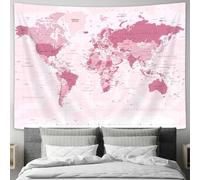 Drgilau Old World Map Tapestry, Pink Map Educational Wall Tapestry Vintage Asia Europe South City Topography America Africa Wall Decor, Map of World Wall Art for Living Room Office 71X60 Inch