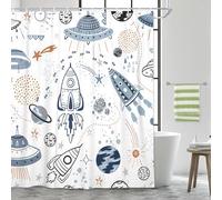 Drgilau Space Shower Curtain for Kids, Cartoon Planet Shower Curtain Galaxy Shower Curtain Set for Bathroom, Waterproof Galaxy Universe Kids Shower Curtain Bathroom Decor Accessories 36X72 Inch