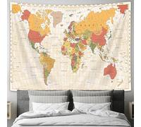 Drgilau World Map Tapestry Wall Hanging, Vintage Asia Europe South City Topography America Africa Japan Wall Decor Tapestry, Map of World Wall Art for Classroom Bedroom Living Room Home 60X40 Inch