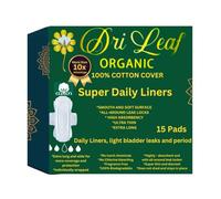 Dri Leaf Organic Cotton Panty Liners - 2pk (30pads), Extra Long 9.6in X 3.1in, Ultra Thin, Light Absorbency, With Wings, Biodegradable, Chlorine & Fragrance Free