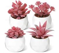 Dribotway Set of 4 Artificial Succulent Plants Mini Fake Succulents Plants Artificial Potted for Home Garden Office and Outdoor Decor pink